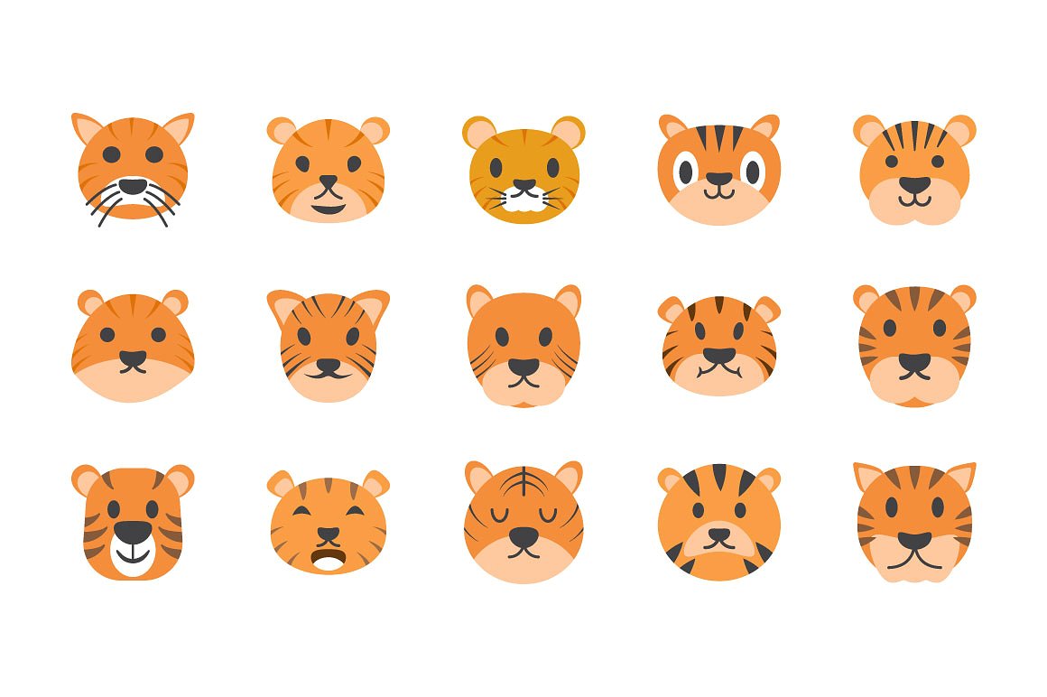 可爱的老虎矢量图标下载 35 cute tiger faces vector icons