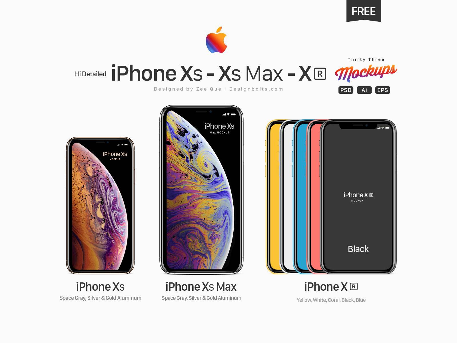 Download Apple iPhone Xs, Xs Max & Xr mockup样机素材 .psd .ai .eps素材下载-UI社 PSD Mockup Templates