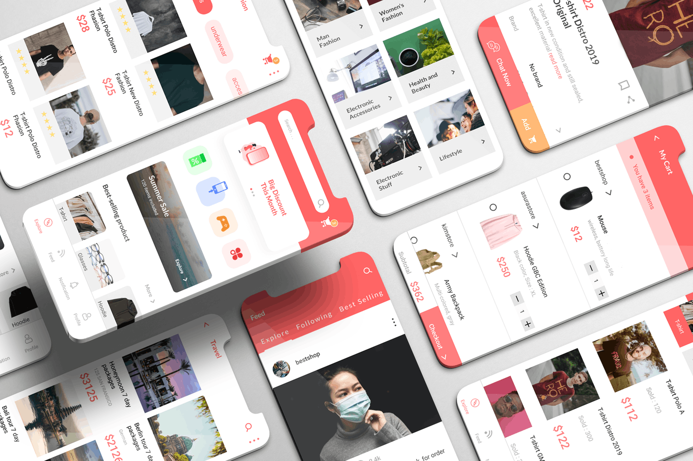 时尚高端简约清新好用的高品质电子商务 IOS APP UI KITS-FIG，SKETCH，XD，SVG插图