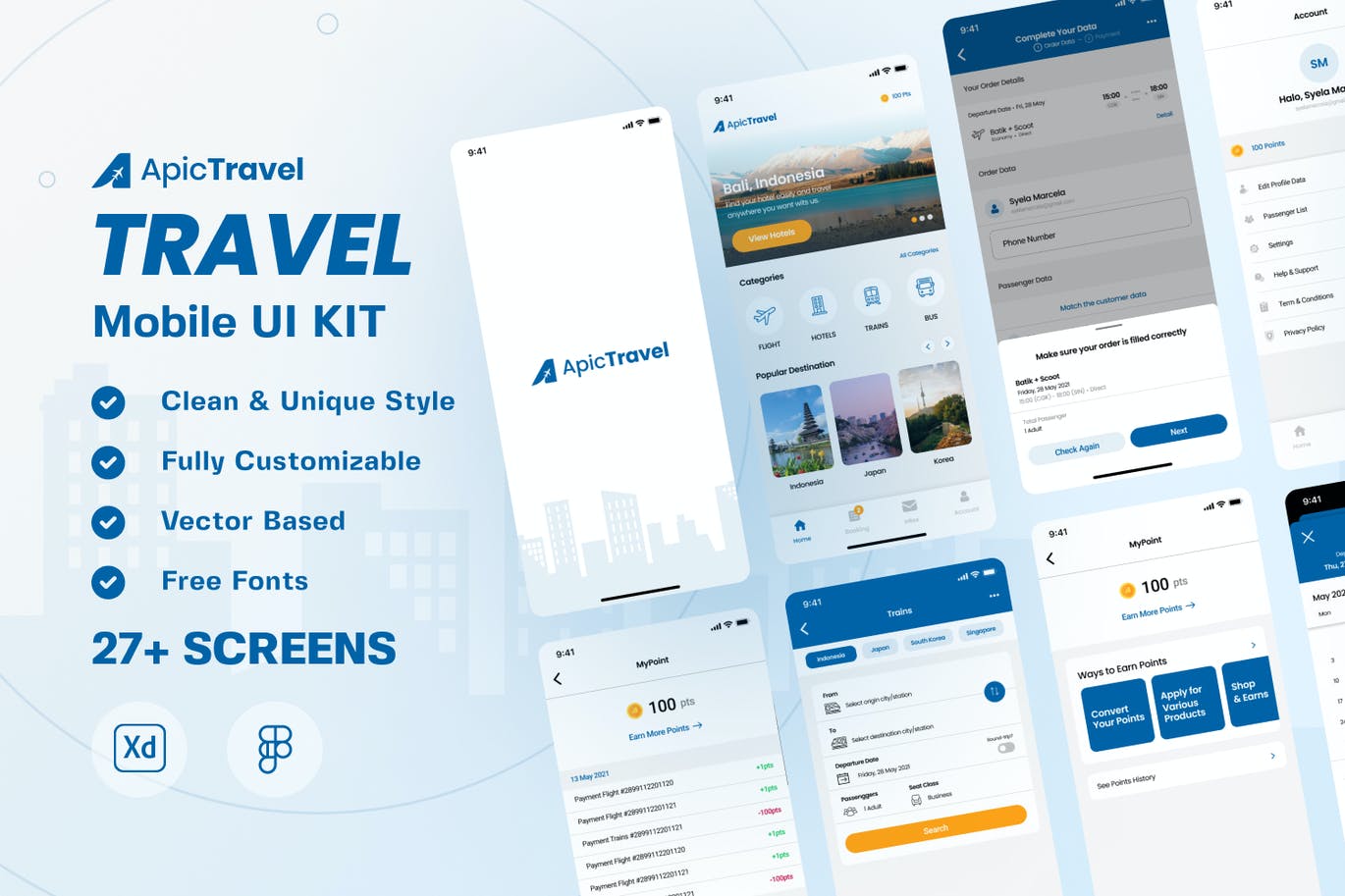 时尚高端飞机旅行APP UI KITS-fig&XD插图