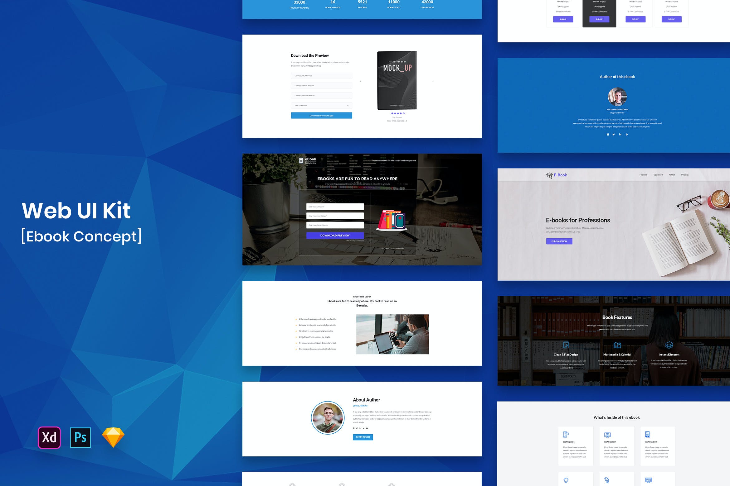 电子书宣传网站页面web ui模板下载(psd,sketch,xd)