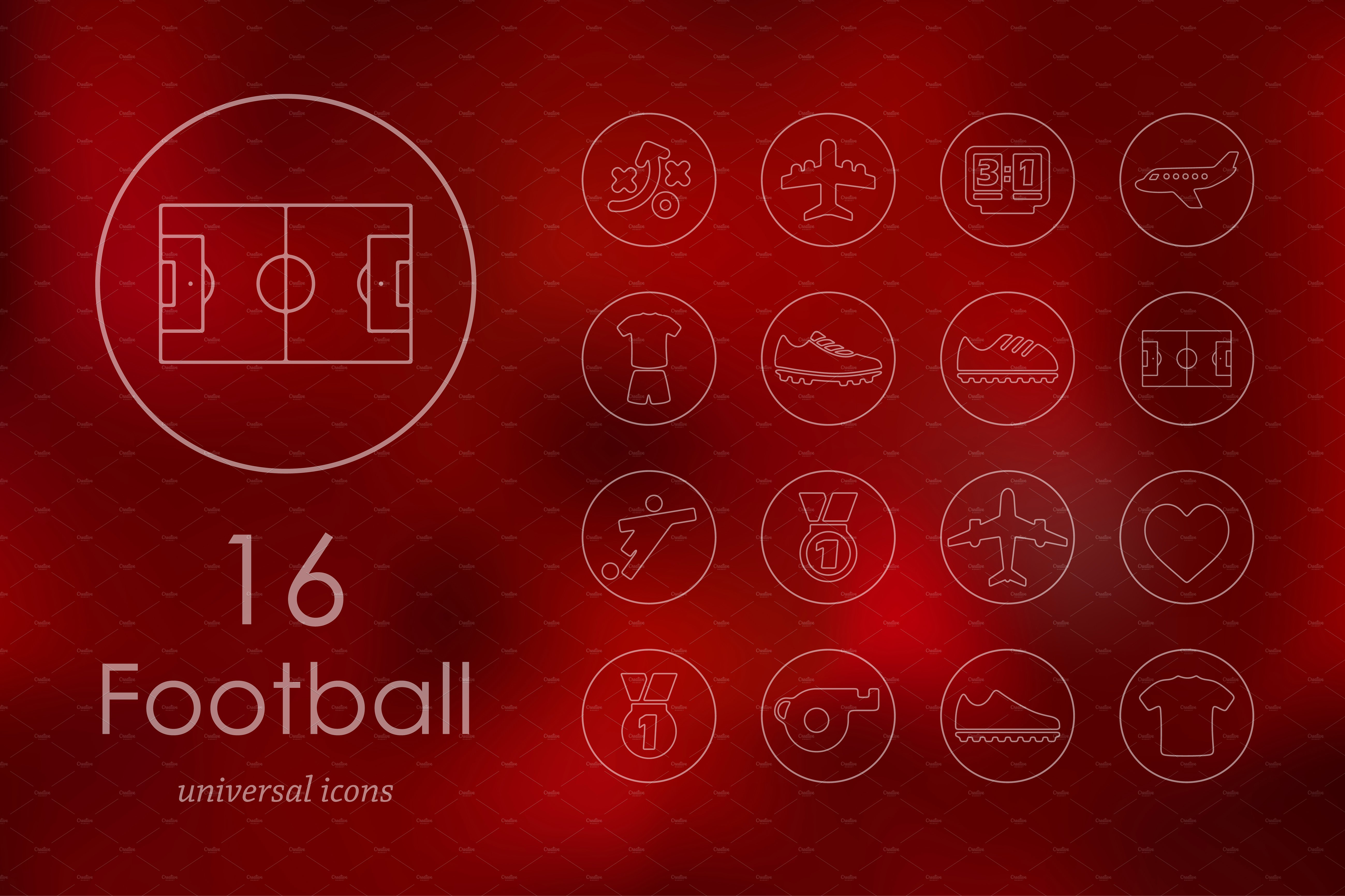 16 football icons线形足球运动类图标素材包