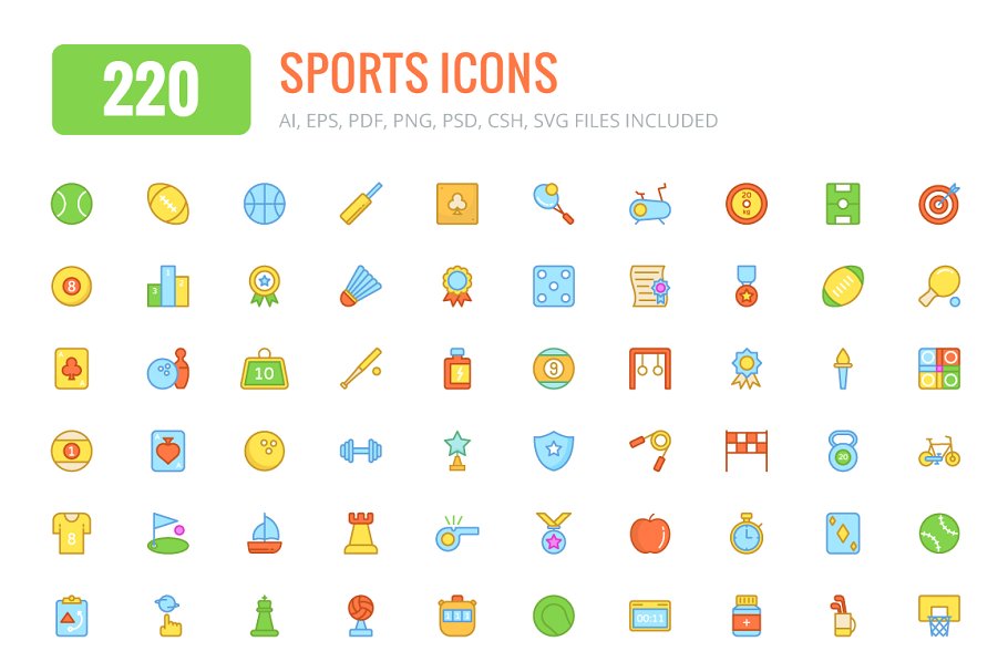 200 运动彩色和线条图标 200  sports colored and line icons_ui社