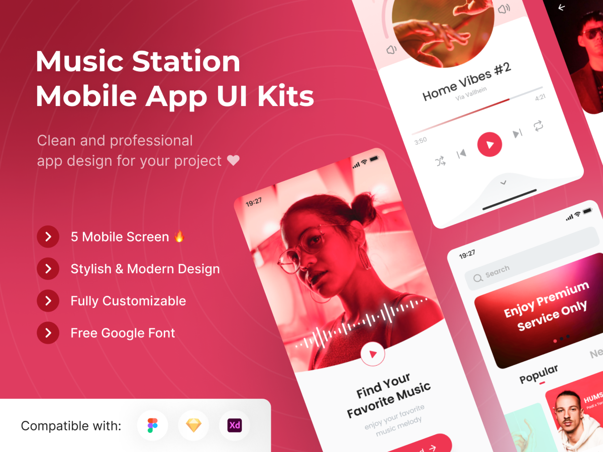 Music Station Mobile App UI Kits Template