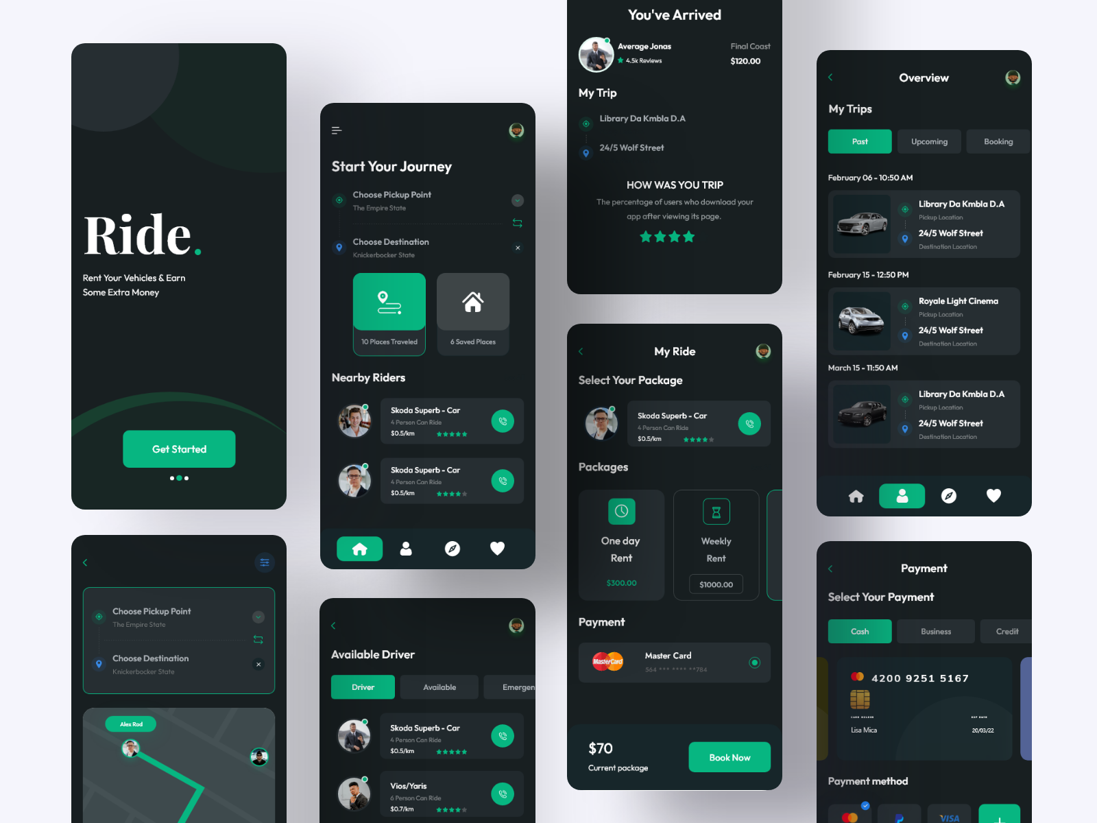 Ride Mobile App Design (Dark Version)